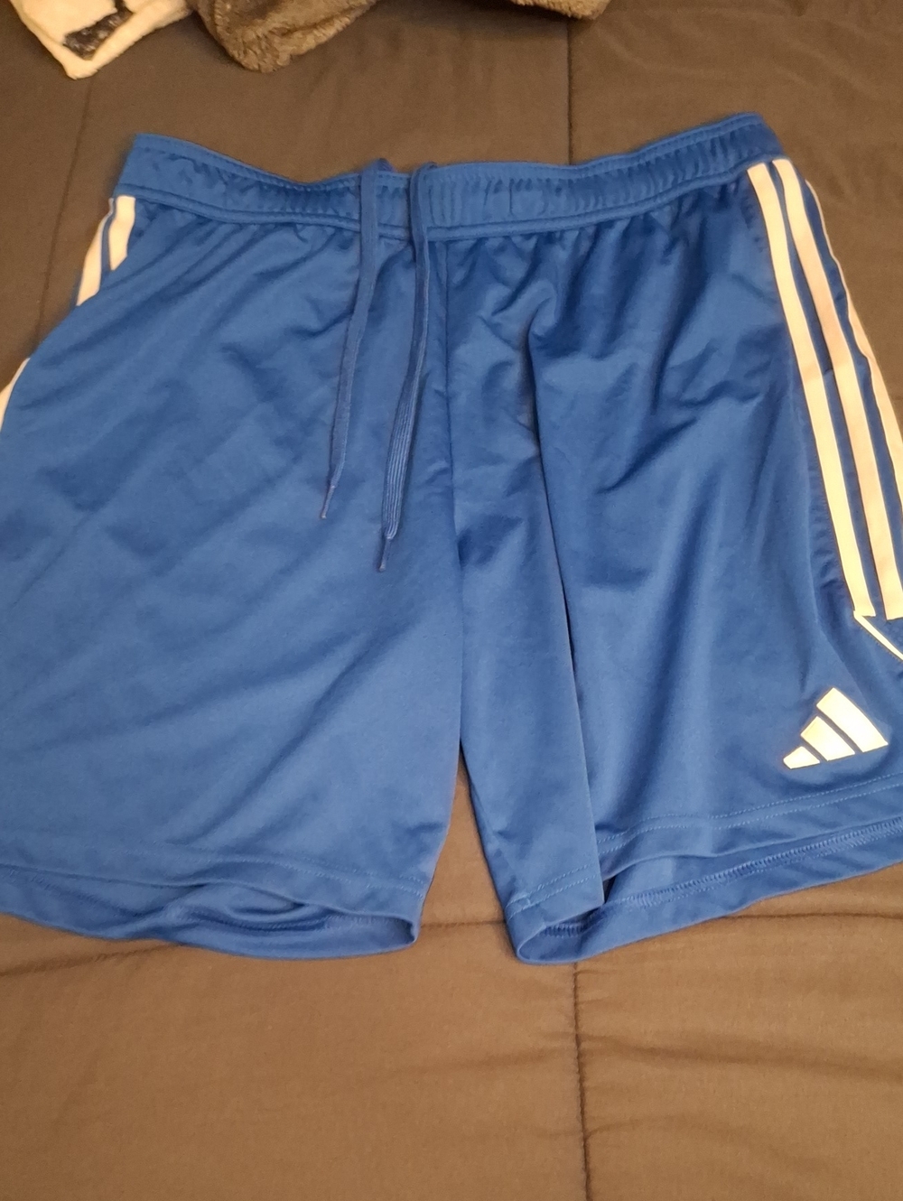 Adidas Men's Blue Athletic Shorts with White Stripes